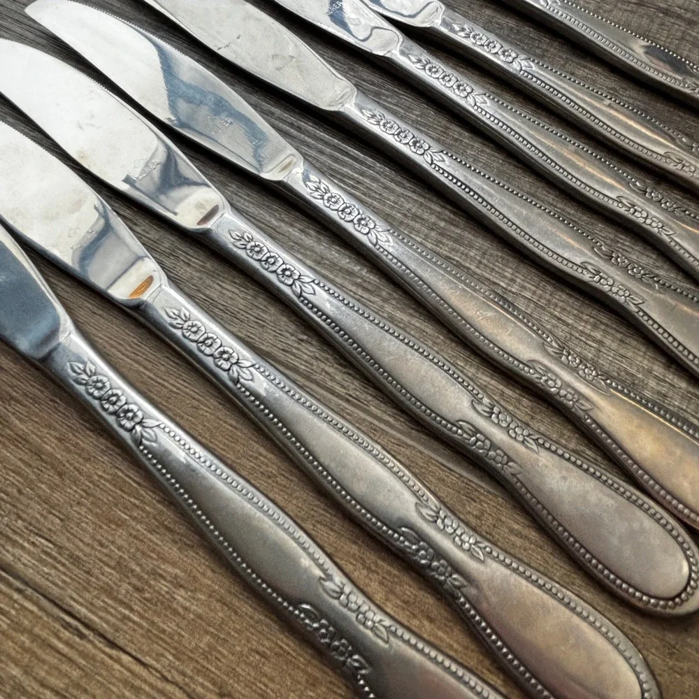 17pc‎ VTG Northland Stainless Flatware Set Floral Rose Pattern Korea Silverware